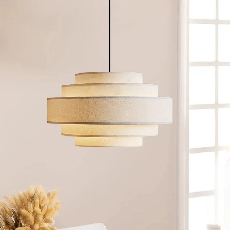 nordic fabric pendant light lustre led para sala de estar quarto decoracao de casa tecido branco wabi sabi 01