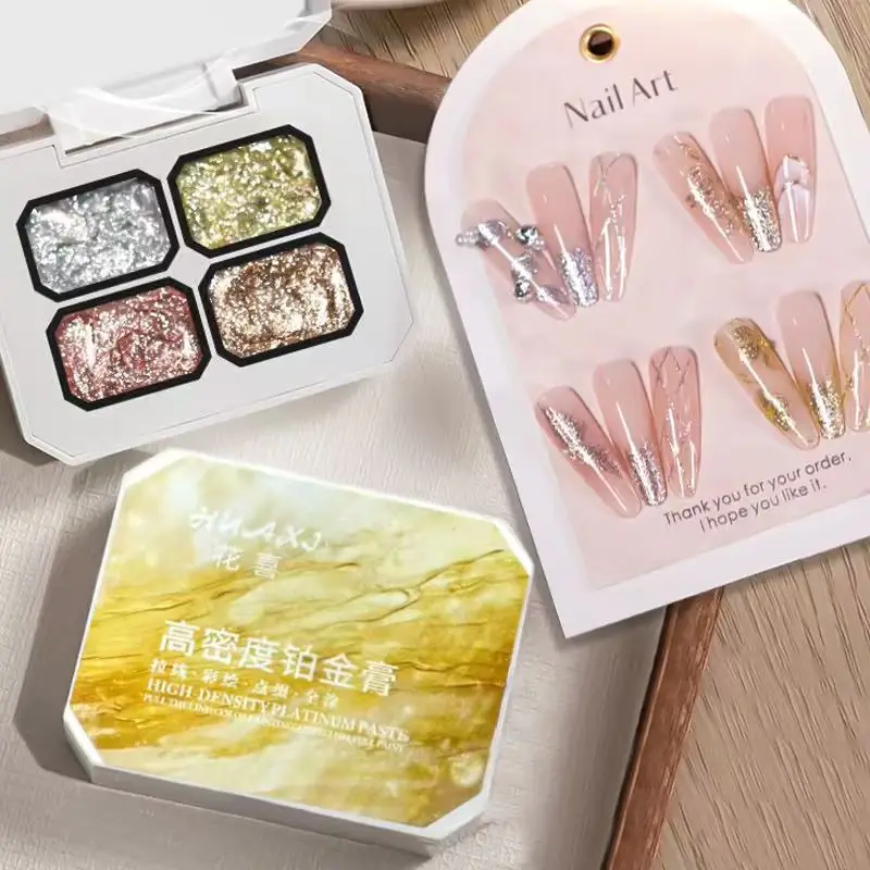 Four Grid Burst Sparkling Platinum Gel, Gradient Nail Color Palette, Sparkling Nail Art, Suitable for Gradient Painted Line Nail