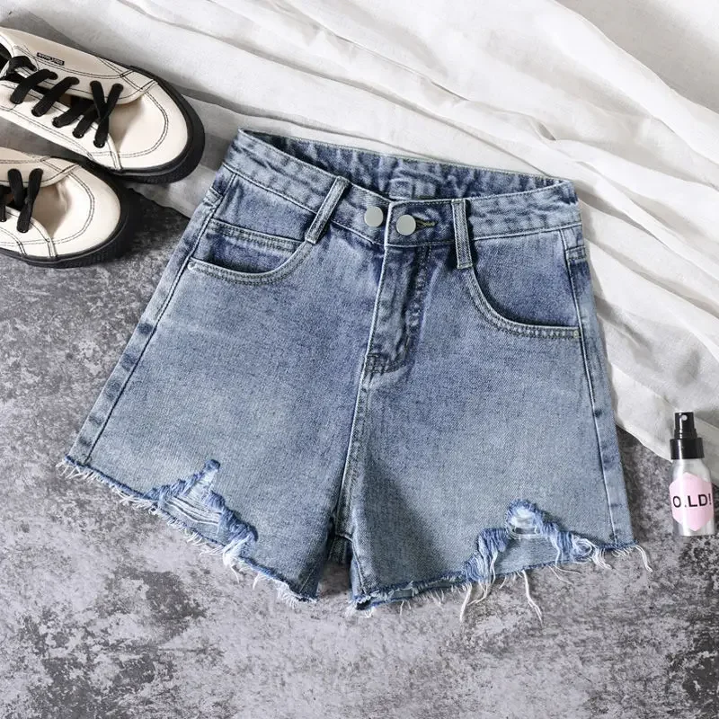 

Smoke Gray Denim Shorts Female Summer New Super High Waist Thin Loose Wide Leg A-line Hot Pants