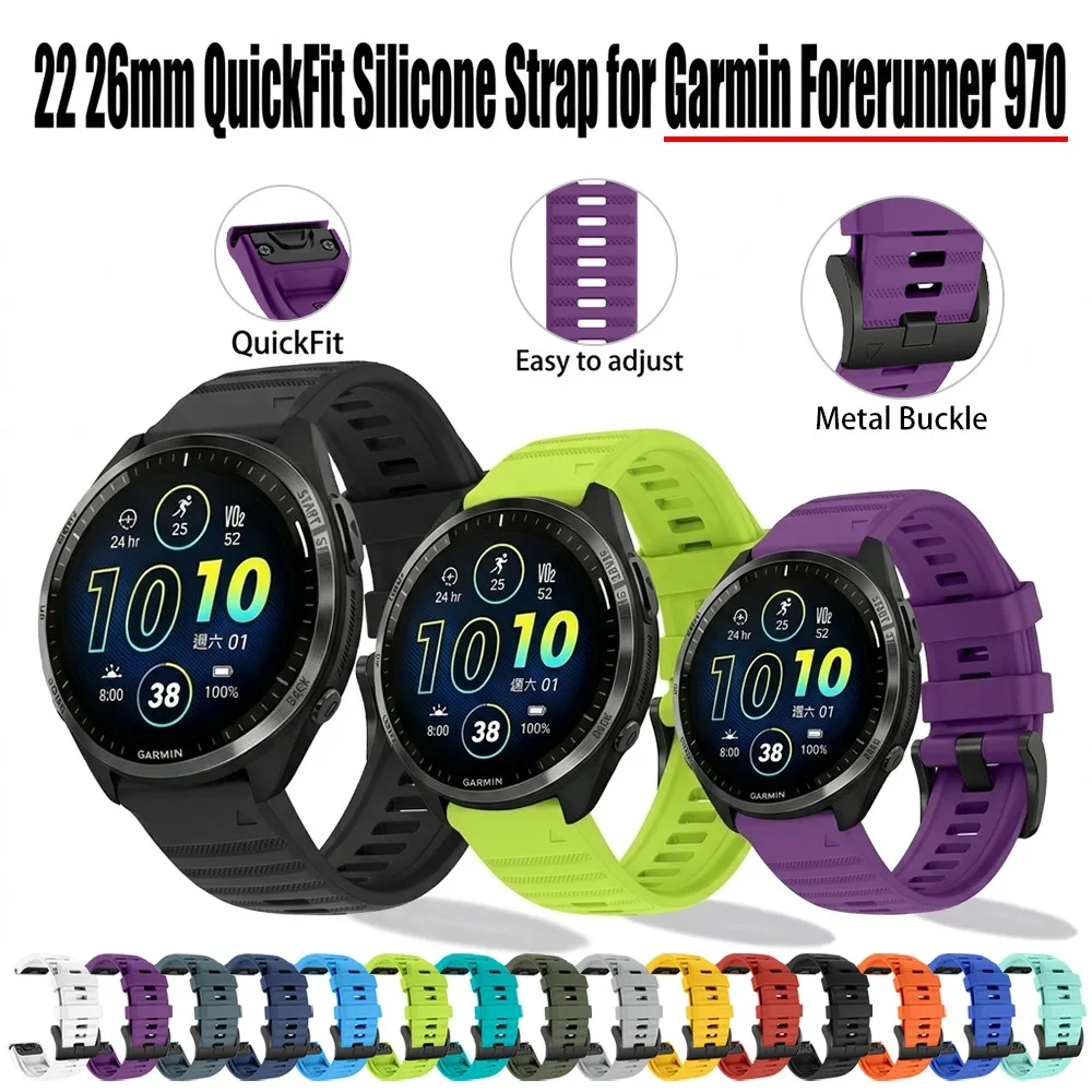 22 26mm Offizielles Silikonarmband für Garmin Forerunner 970 QuickFit Wasserdichtes Silikon-Uhrenarmband für Garmin Fenix 6 7 8