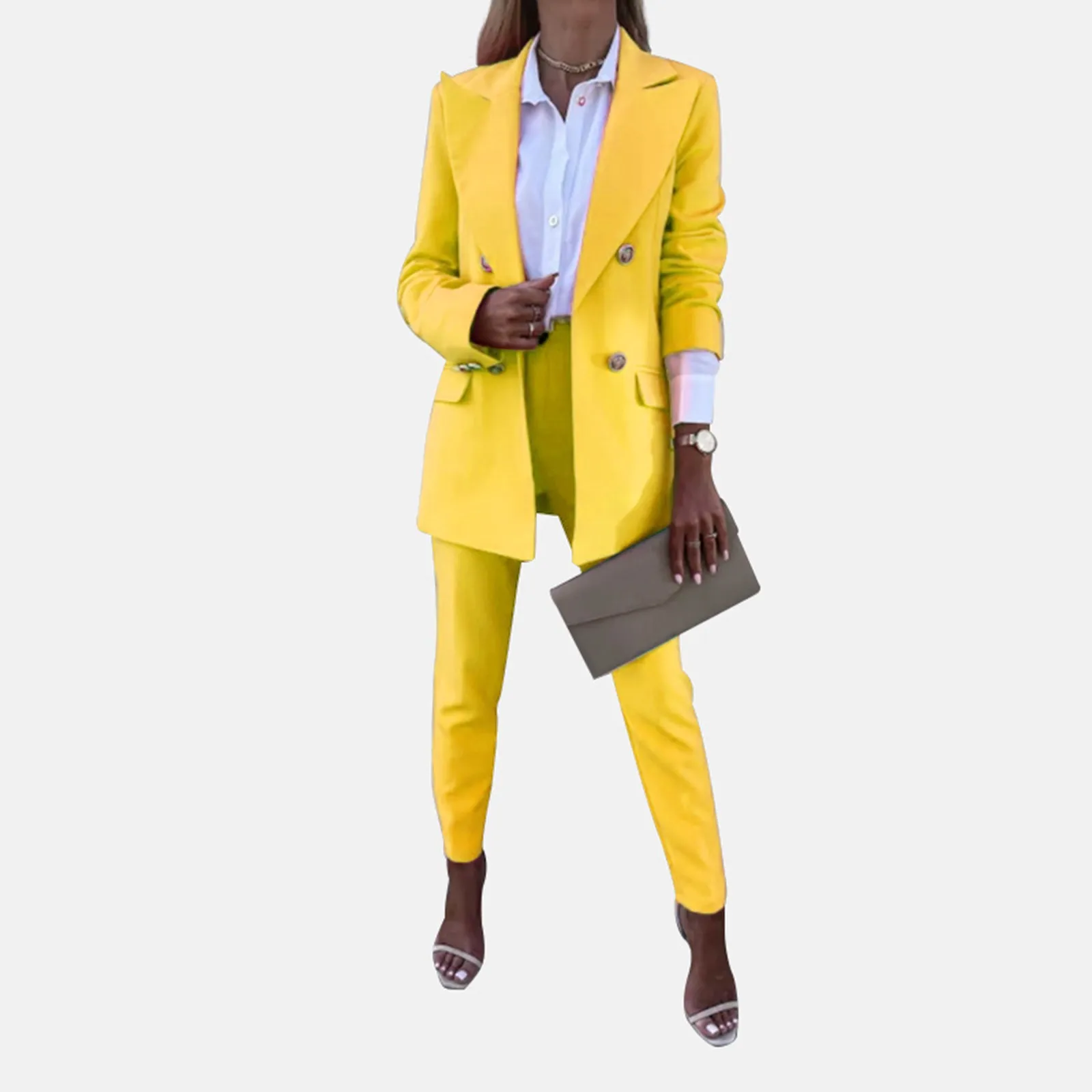 2024 Women\'s Formal Office 2PCS Pant Suits Solid Long Sleeve Jacket And Pants Set Female Spring Summer Elegant Matching Sets