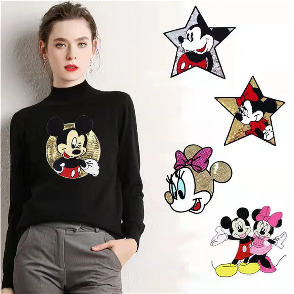 Disney Cute Mickey and Minnie Anime Cartoon Image Ironing Patch Clothing Sticker Embroidery Patchwork Accessories Badge DIY