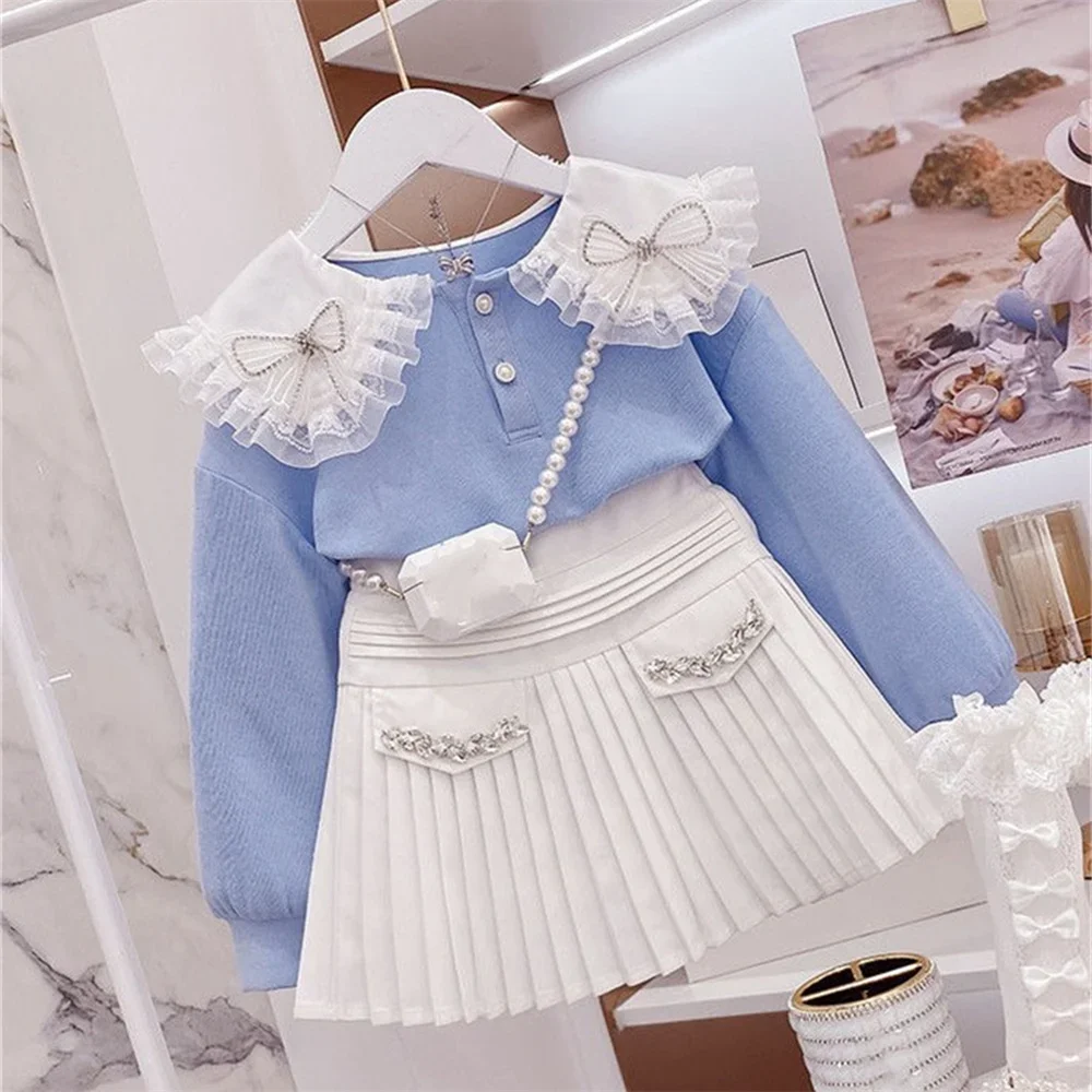 

Sweet Outfits Kids Girls Princess 2pcs Clothes Sets Spring Autumn Children Fashion Coat+Skirt Vintage Outfits Suit 2-12 yrs