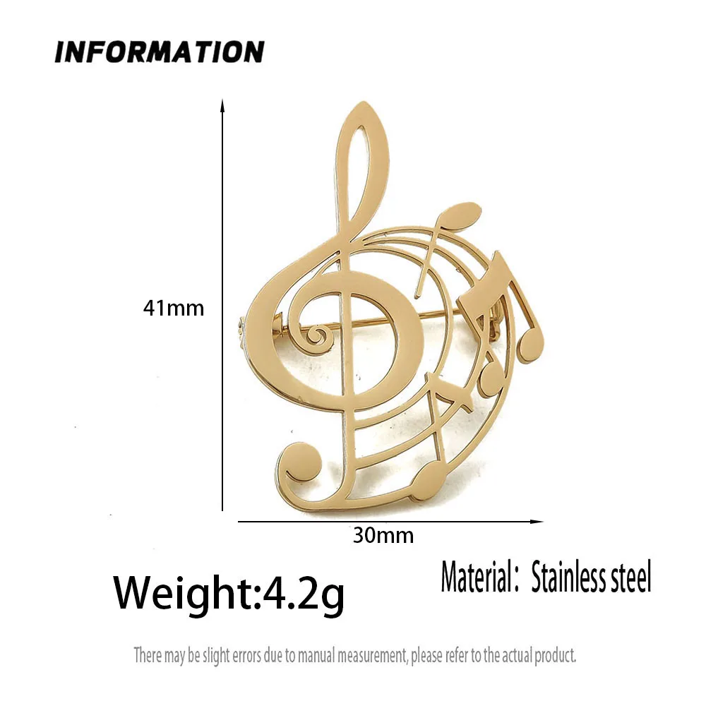 Fashion punk style hollow music symbol stainless steel gold-plated 18K brooch, black suit accessories, wedding matching set