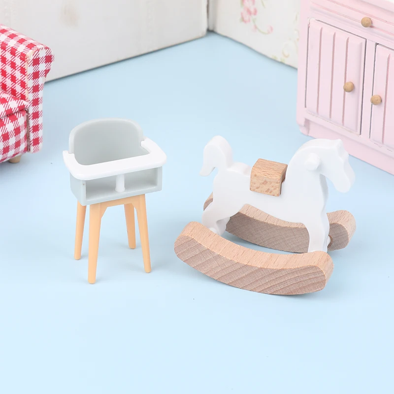 1/12 Dollhouse Baby Bedroom Furniture Accessories Slide/Trojan Horse/Table/ Dining Chair/Bed For Kids Pretend Play Toy