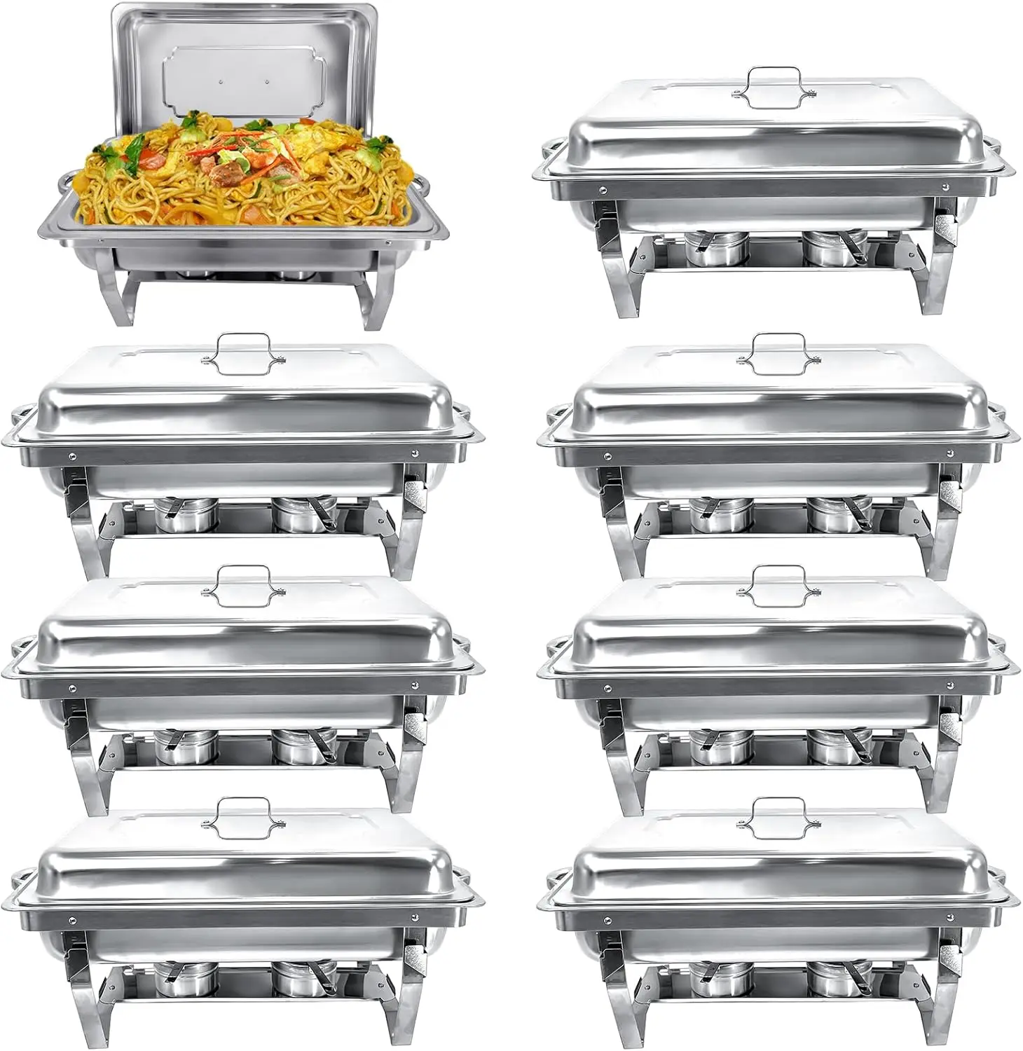 Chafing Dish Buffet Set 8 Pack 8 Qt Stainless Steel With Full Size Food Pans And Foldable Frame For Party