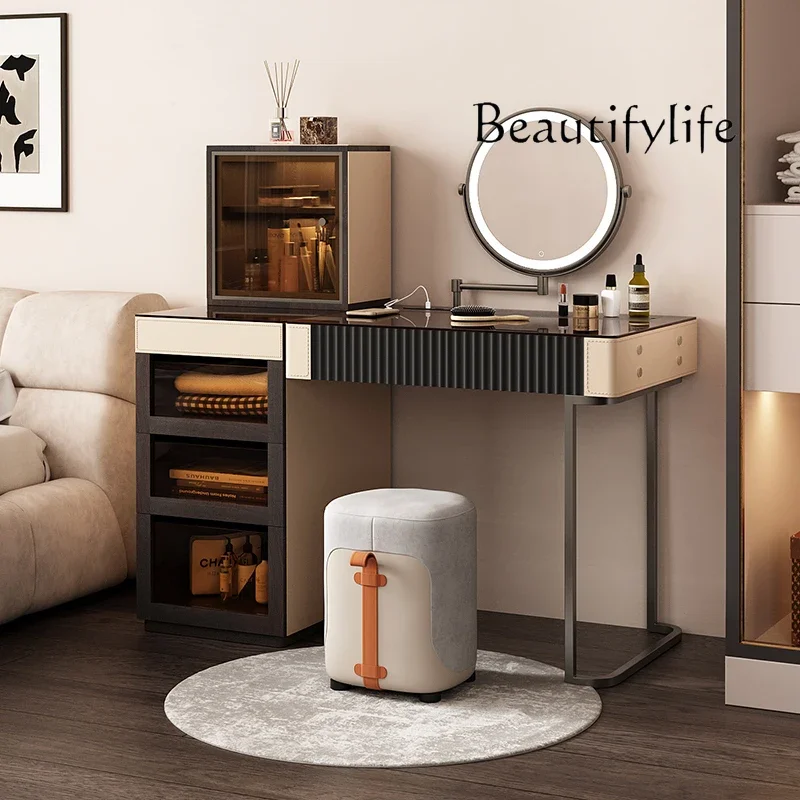 

Italian minimalist dresser bedroom simple high-end makeup table storage cabinet integrated small apartment cream style
