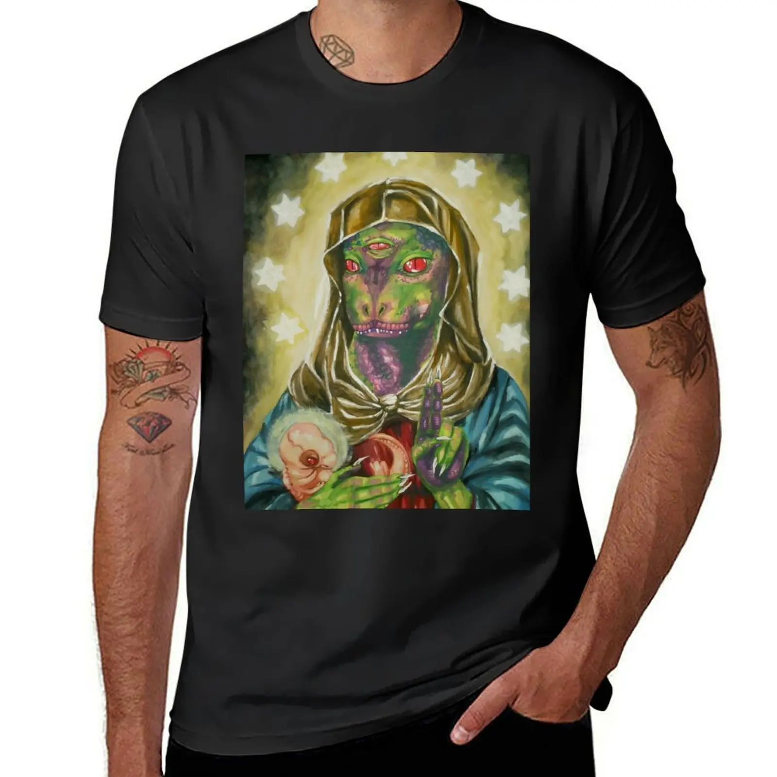 Blessed Reptilian Virgin and Child T-Shirt blanks tops mens white t shirts