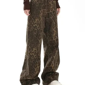 Tan leopard jeans female jeans female oversize leg wide streetwear hip hop vintage latt 6 Main Sales Women's Pants Jeans - №6