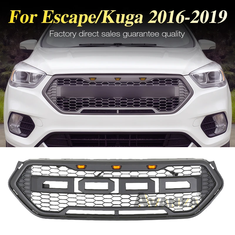 

Racing Grill Fits For Ford Escape/Kuga 2016 2017 2018 2019 Auto Parts Black Front Grille With Light