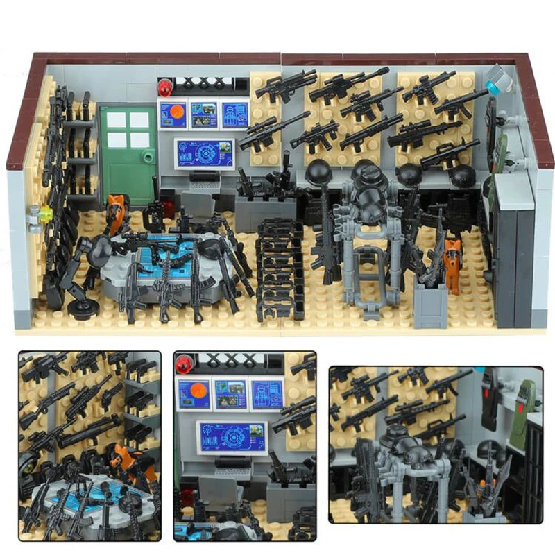

MOC Military Weapons Armory Accessories Building Blocks City SWAT Soldiers Figures Arsenal House Constructor Bricks Toys For Kid