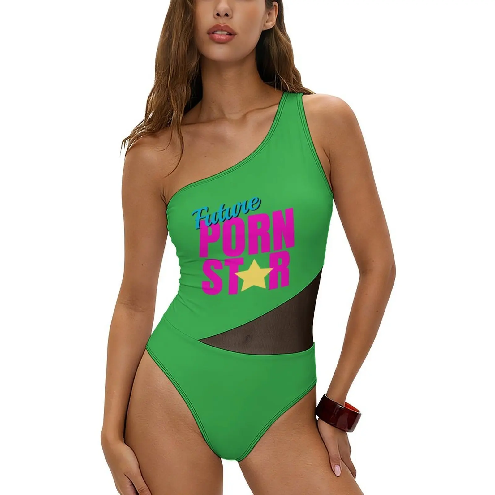 Women's One Piece Swimsuits One Shoulder Swimwear Fun pattern printing Monokinis Bathing Suits