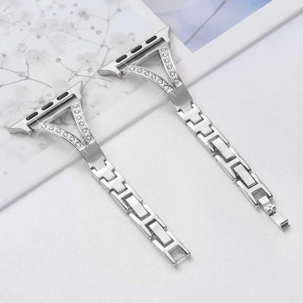 Luxury diamond Bracelet Stainless Steel band for apple watch series 2 3 42mm 38mm strap for iwatch 7 6 SE 5 4 40mm 44mm 41 45mm