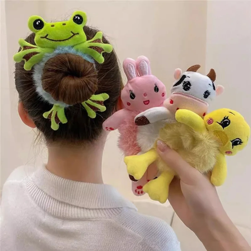 1PCS Ladies Plush Cute Cartoon Hair Ties Creative High Ponytail Elegant Hair Bands Soft Elastic Hair Bands for Women
