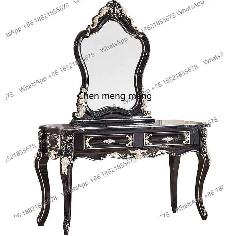 

European Solid Wood Dressing Table Bedroom Luxury American Dressing Table with Makeup Mirror Vanity Stool