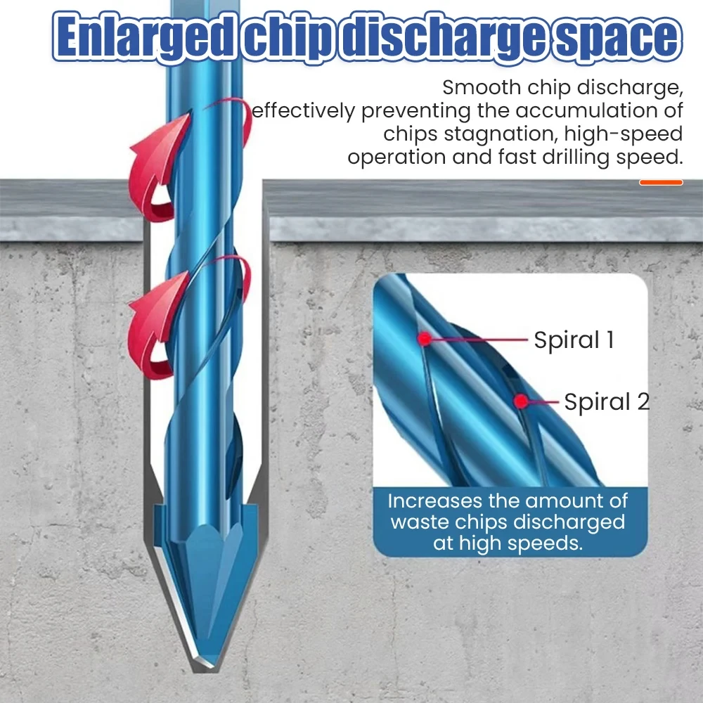 Broca de alvenaria para telha de concreto, tijolo, ponta de carboneto, cortador de serra espiral, liga dura, vidro, cerâmica, plástico, parede de madeira