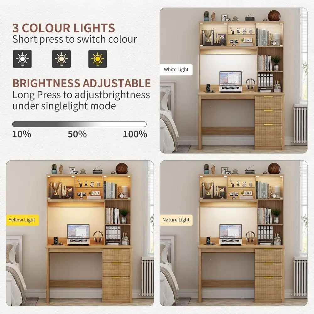 47 LED-lit Home Office Desk with Hutch & Storage, Outlet, 3 Color Options