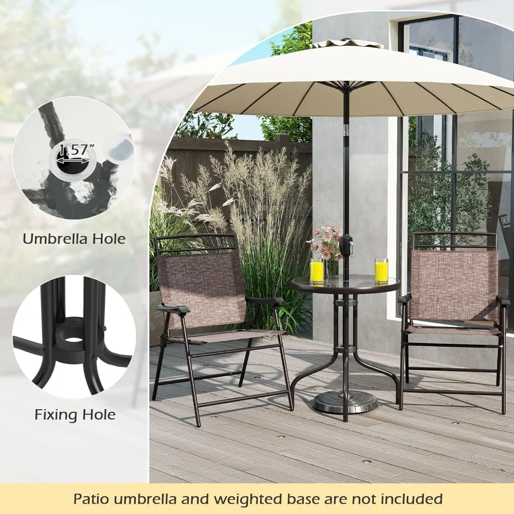 

Outdoor Bistro Set 3 Piece, Patio Furniture Set for Small Space with Round Table & Folding Dining Chairs, Umbrella, Customized