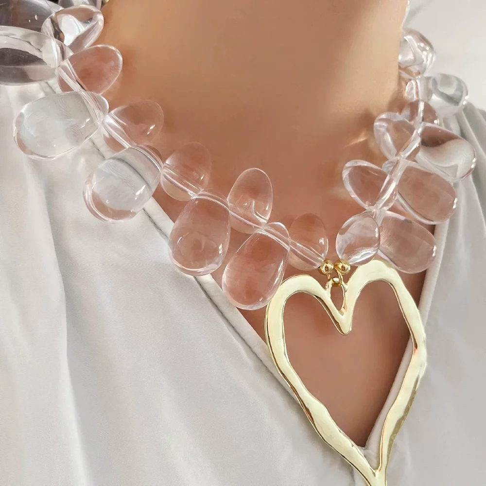 New Heart-Shaped Necklace Transparent Water Drop Fashion Heart-Shaped Beaded Necklace Trendy Women's Jewelry Accessory - view 4