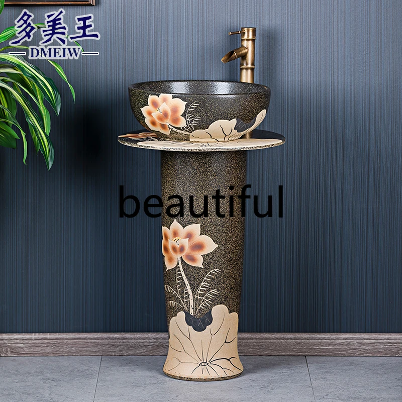

Ceramic column basin balcony bathroom integrated outdoor column type washbasin courtyard garden floor