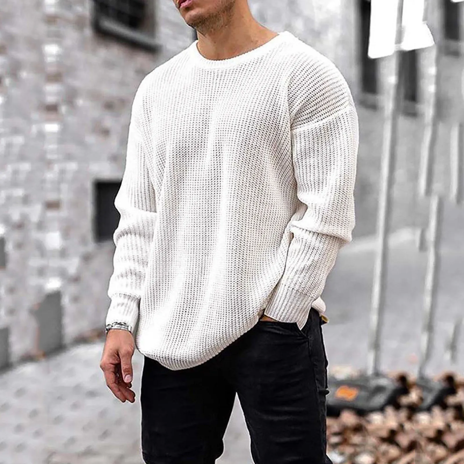 Men Autumn Winter Long Sleeve Solid Sweater Loose Cotton Sweater Pullovers Men High Elasticity Fashion Male Pullover