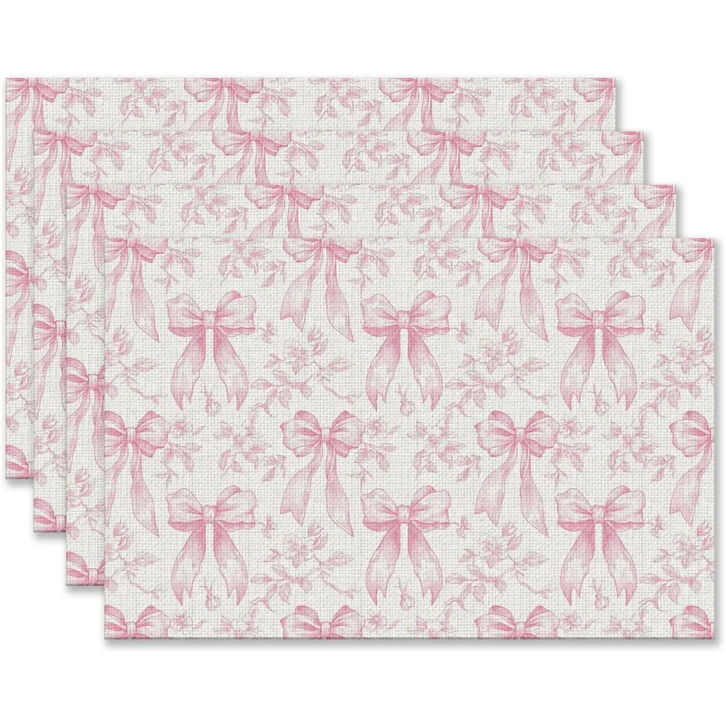 

Набор подставок с розовым кокетликом и бантом с цветочным принтом, 4 шт., 12x18 дюймов, консервативный розовый эстетический коврик для стола с бантом для девочек, моющийся коврик для столовых приборов