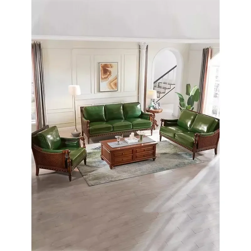 Retro sofa modern simple leather sofa combination small apartment rural old living room single double three people