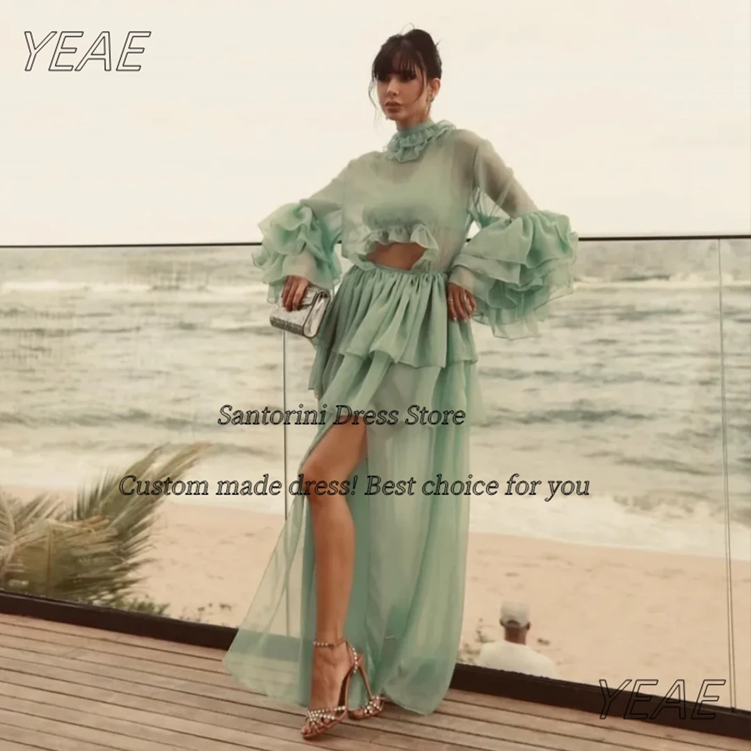 

Санторини с высоким воротником, платья для выпускного вечера 2025 года, халат с длинными рукавами Des Soiree, многоуровневое платье с боковым разрезом, сексуальные вечерние платья для девочек по индивидуальному заказу