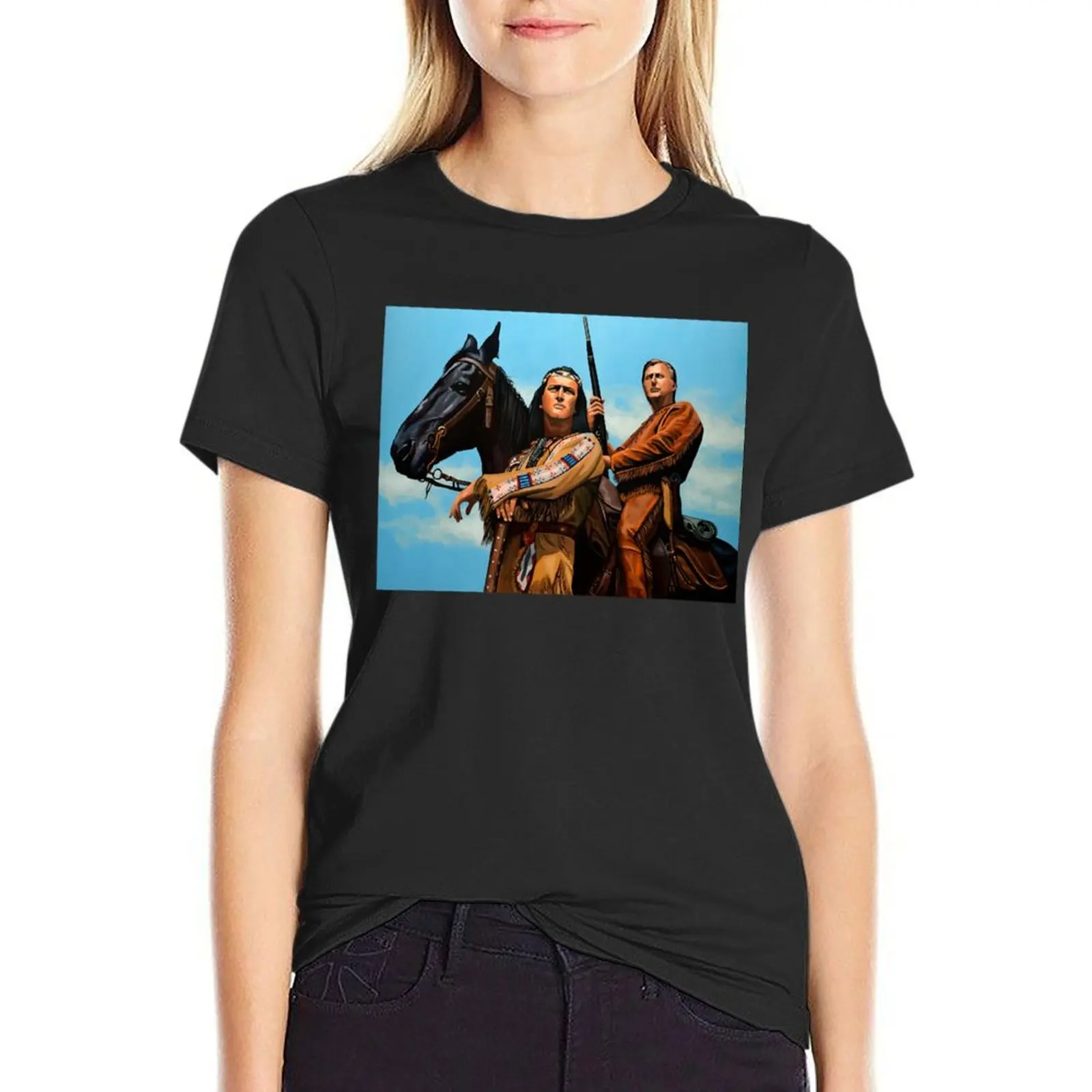 

Winnetou and Old Shatterhand Painting T-Shirt customs anime clothes heavyweights new edition t shirts for Women