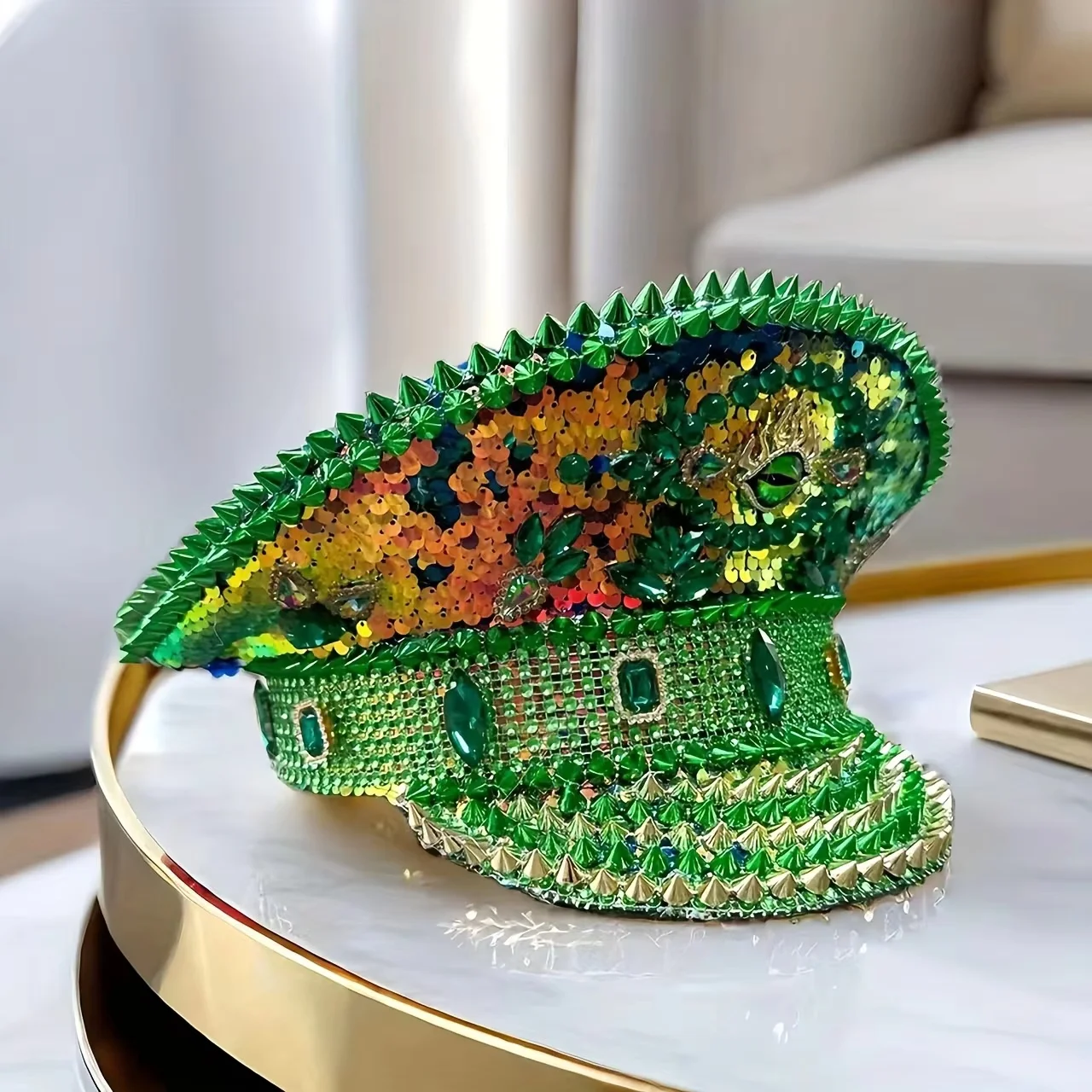 قبعات الكابتن الخضراء من HongLuan حجر الراين للمرأة في يوم القديس باتريك، قبعة زي الكرنفال للبالغين وإكسسوارات النسائية التنكرية