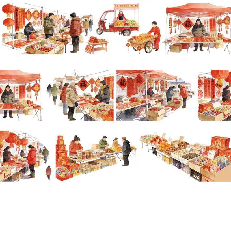 Homemade Rural Large Market New Year's Large Market Stall Character Handbook Tape Collage Decorative Guka Landscaping Tape