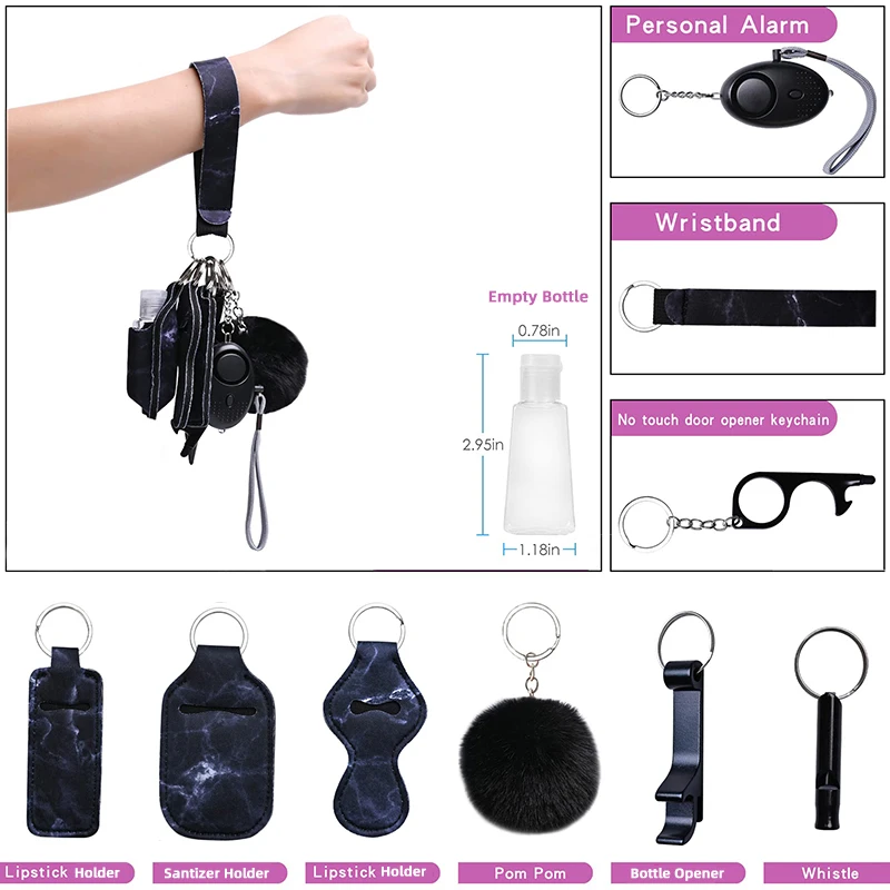 Self Defense Keychain Set para Mulheres, Proteção Pessoal de Emergência, Alarme de Segurança com Window Breaker, 10PCs