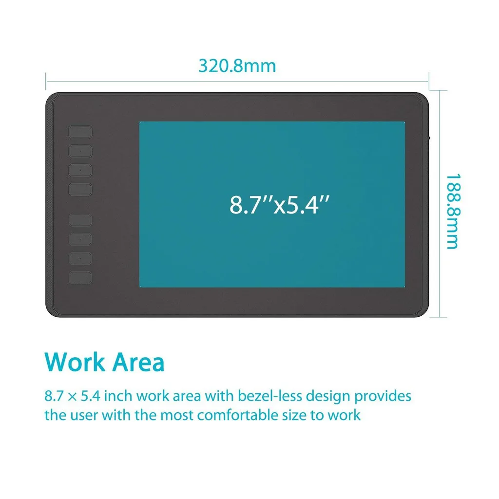 HUION 9 Inch Graphic Tablet H950P 8 Press Keys Digital Drawing Pen Tablet with 8192 Levels Battery-Free Stylus Tilt Function
