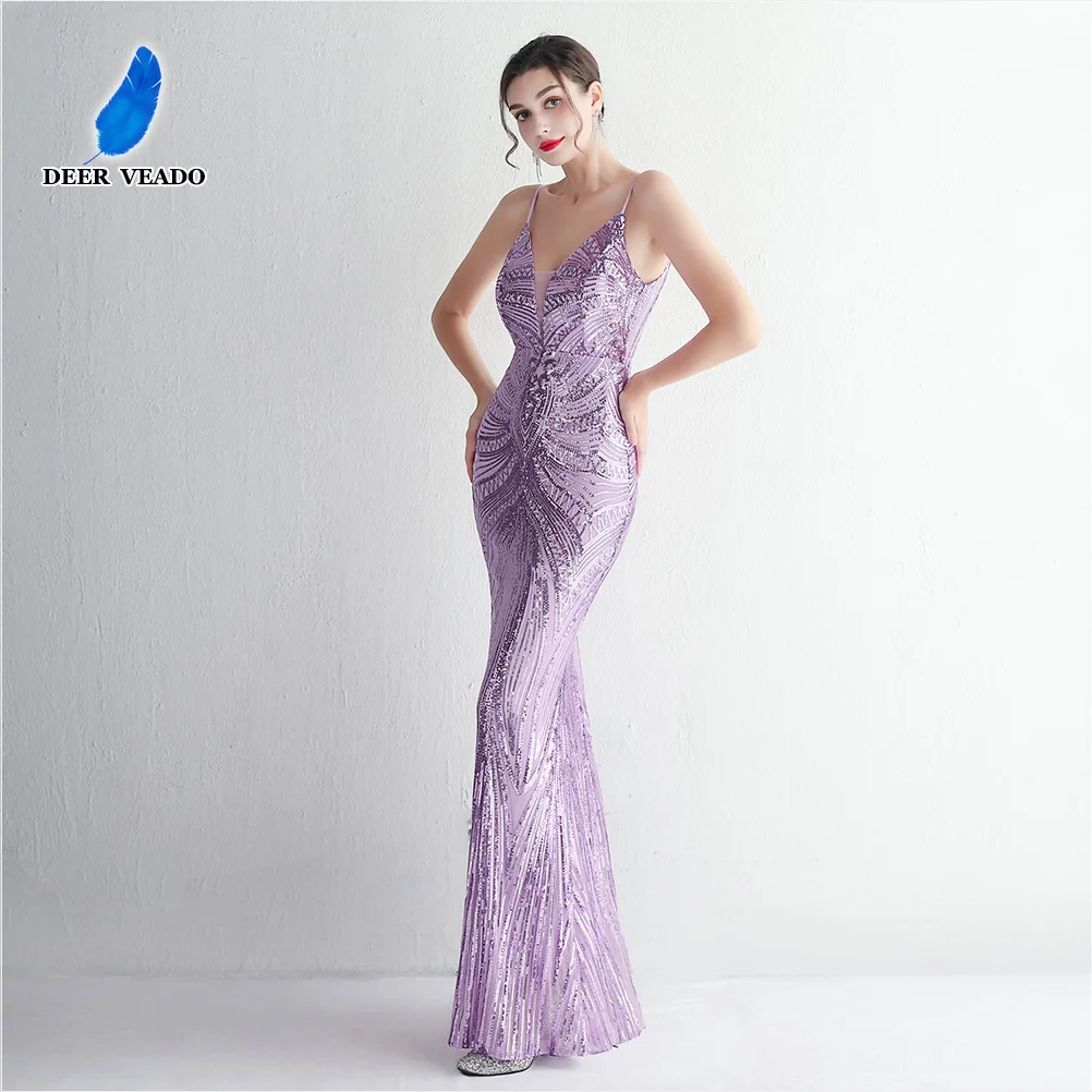 

DEERVEADO 10 Colors Mermaid V Neck Strap Evening Dress for Woman Elegant Formal Occasions Party Maxi Dresses Prom Gown