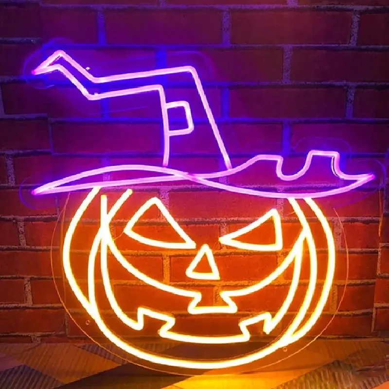 1 pièces Halloween citrouille enseigne au néon décorations néon Led illuminé signalisation pour extérieur, jardin et intérieur enseigne au néon décoration murale