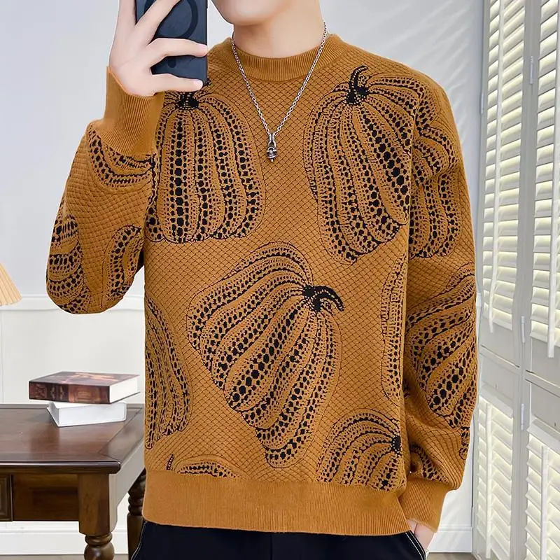 2023 New Autumn Winter Warm Pumpkin print Sweater Men Fashion Knit Pullovers High End Mens Christmas Sweaters