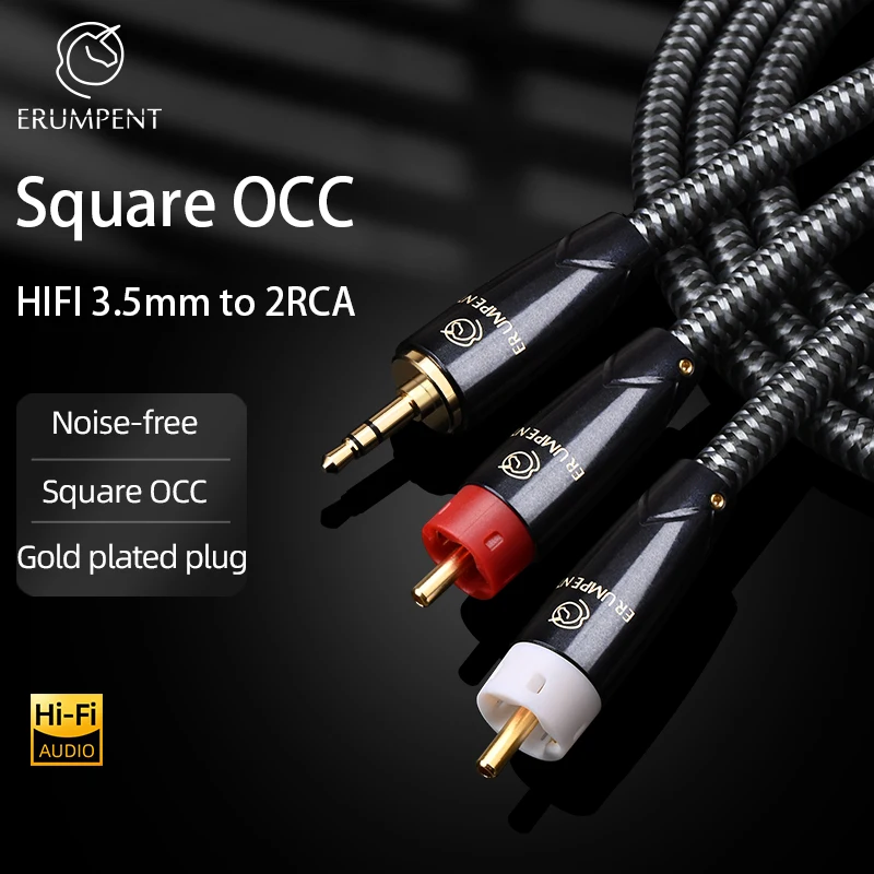 

HiFi 3.5mm to 2RCA Cable Square OCC High Quality Gold Plated Plug Noise-free for Speaker Computer 3.5mm Jack to 2RCA Male Cable