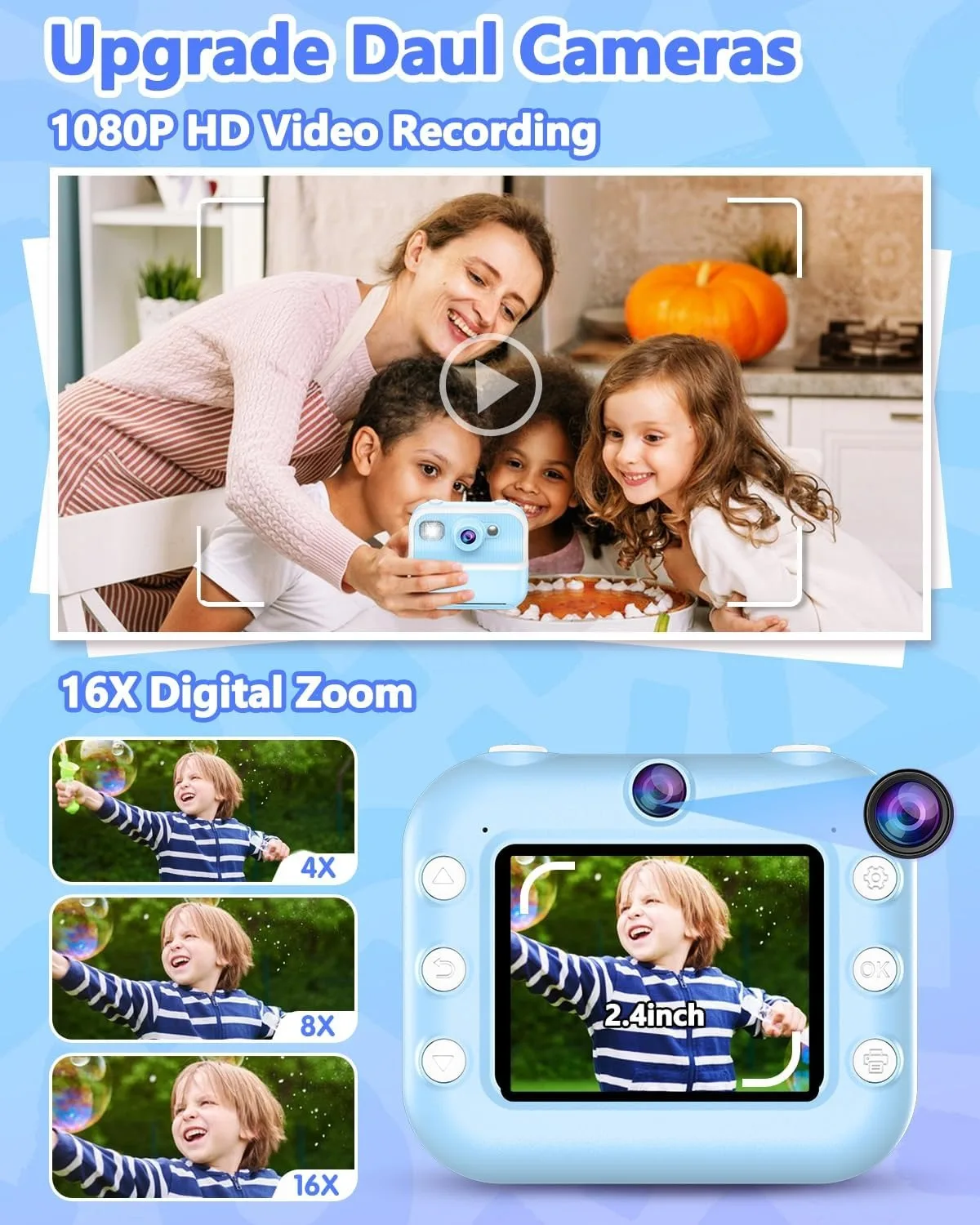 Kids Camera Instant Print, Christmas Birthday Gifts for Kids Age 3-12, HD Camera for Kids with Printing Photo Paper