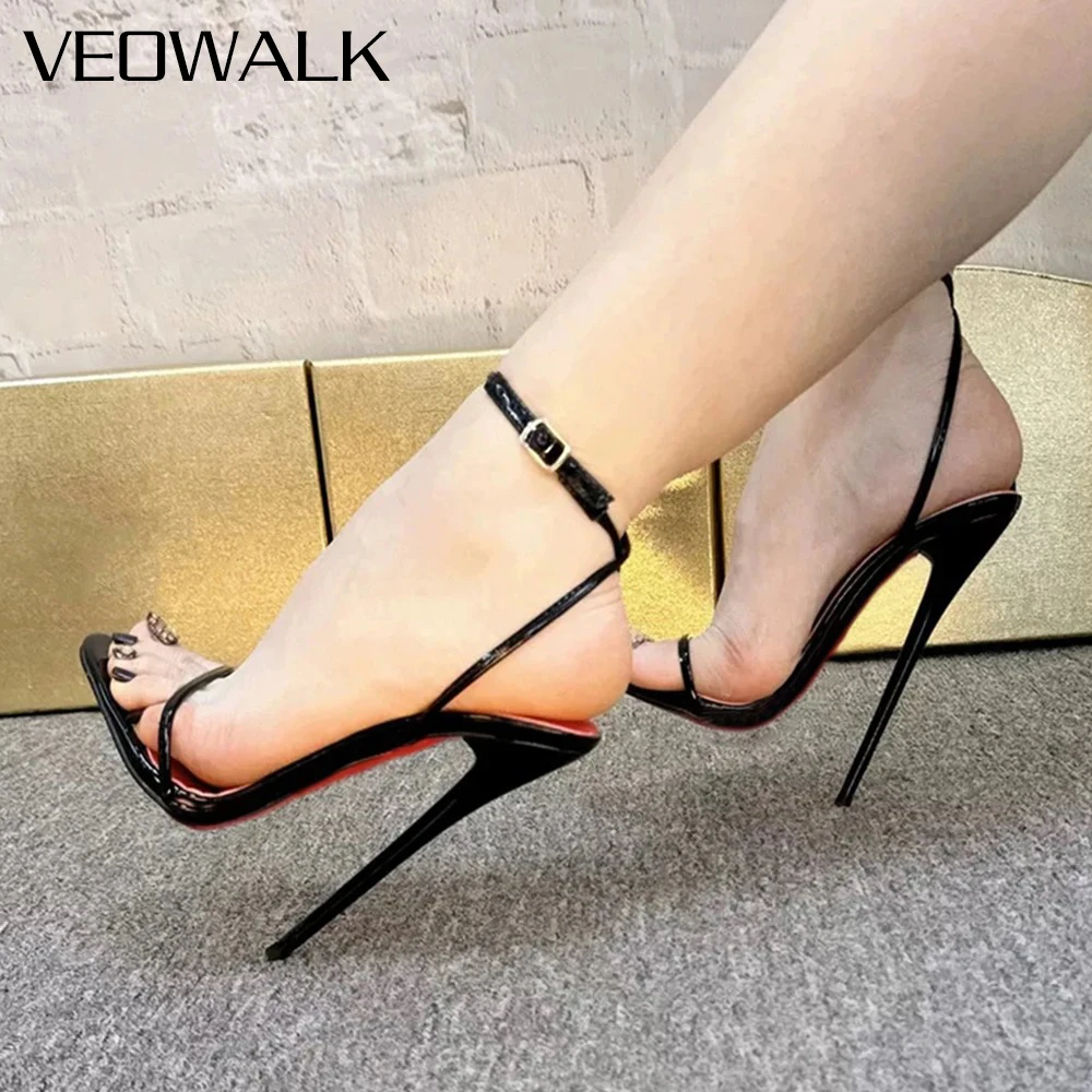 Brown Patent Pointed Toe Ankle Strap Sandals 14CM 16CM Ultra Thin Stiletto Heels Women Pole Dance Crossdresser Wedding Evening