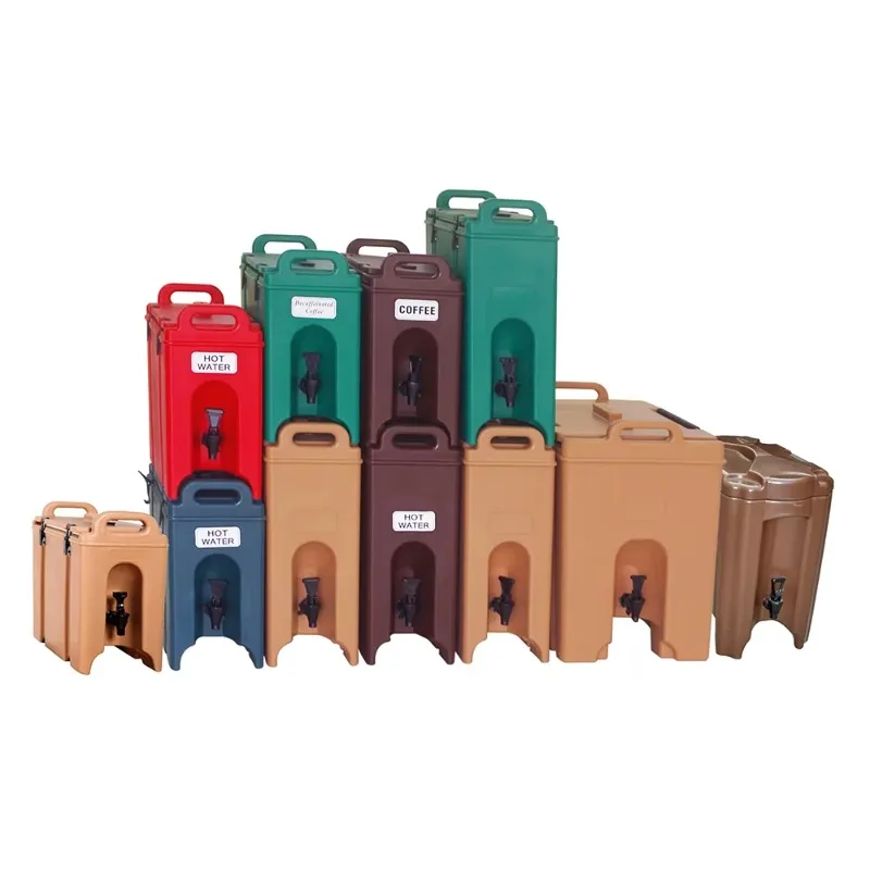 Stackable thicker insulated plastic beverage dispenser with faucet for hot or cold drinks