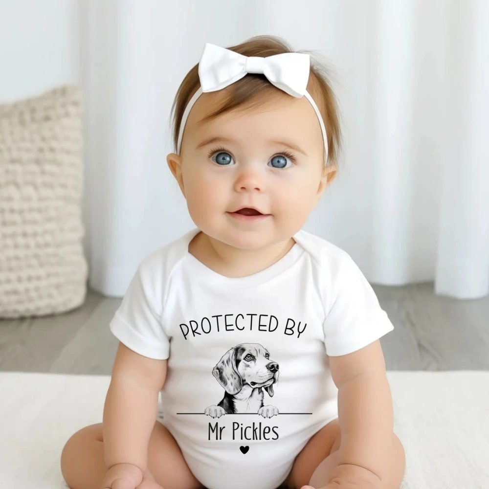 Protected by adorable Dog Lover bodysuit - Customisable babygrow or tshirt with Over 90 Breeds