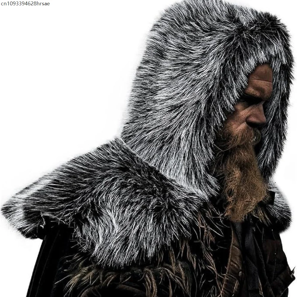 Conjunto de dos piezas de chal, bufanda y sombrero vikingo, disfraz de juego de personaje de cosplay de Halloween de piel de piel