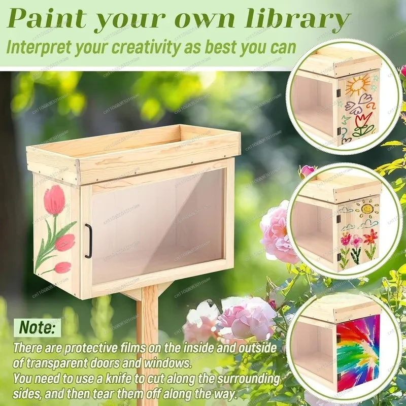 Wooden Outdoor Book Box Mail Letter Holder with Bracket Flower Planter Storage Shelf Garden Library Decorative Display Stand