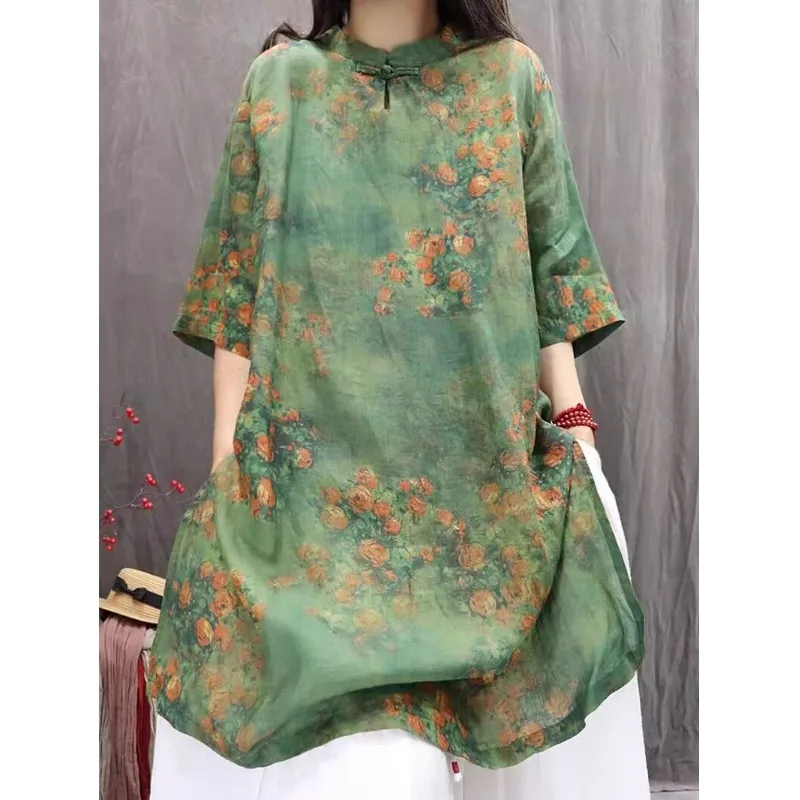 

Women's plus Size Printed T-irt Breathable Belly Covering Chinese Sle Floral Design Spring Summer New Arrival Casual irt