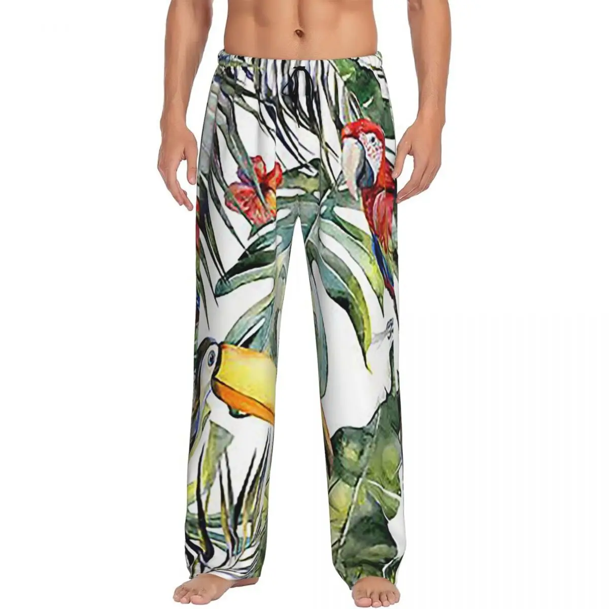 Custom Tropical Jungle Pajama Pants Men Sleepwear Sleep Lounge Bottoms with Pockets