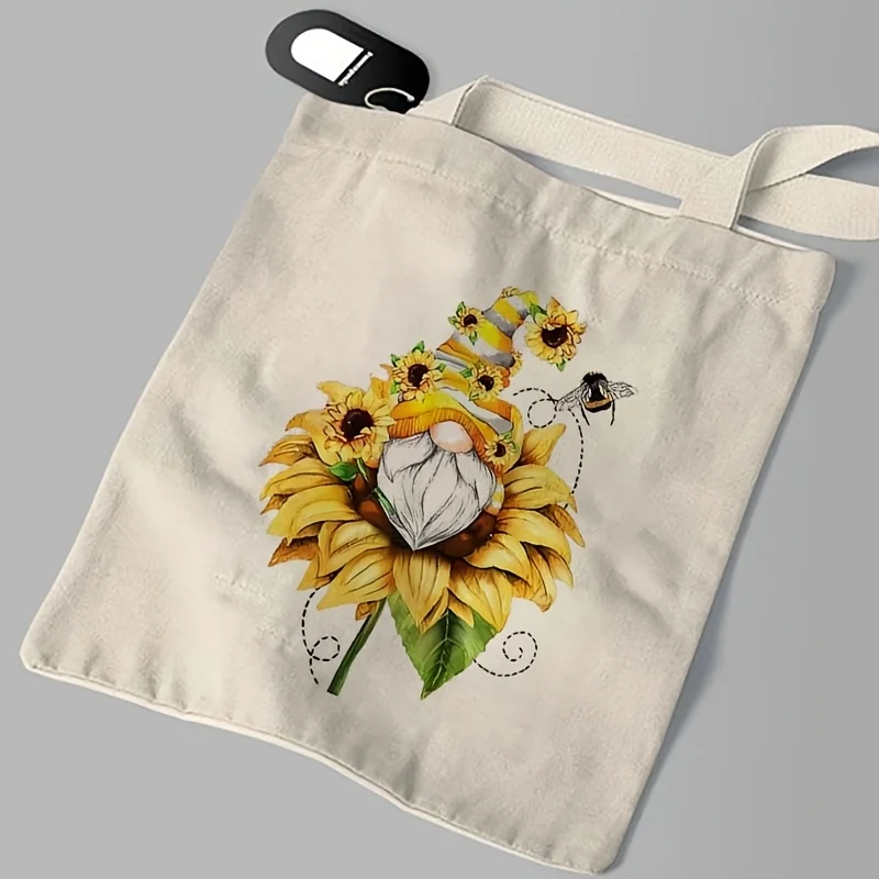 1pc Dwarf Sunflower Bee Theme Winter Christmas Handbag, Reusable Grocery Shopping Bag, Multi Functional Handbag Storage Bag, Fri
