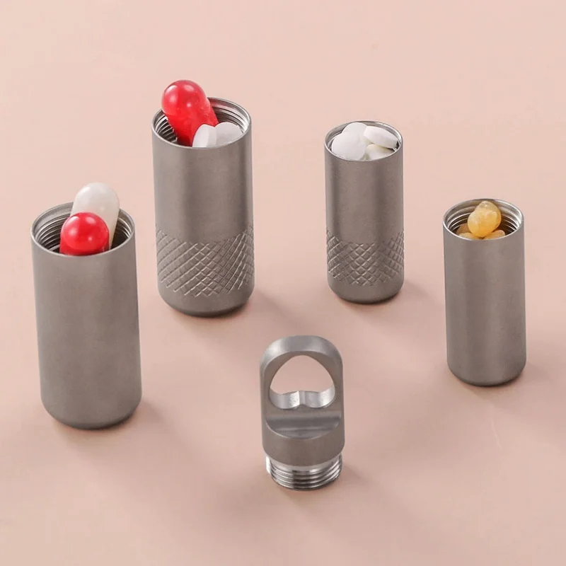 Titanium Alloy Mini Medicine Case Portable Waterproof Sealed Capsule EDC Travel Firstaid Multi-function Storage Container Bottle