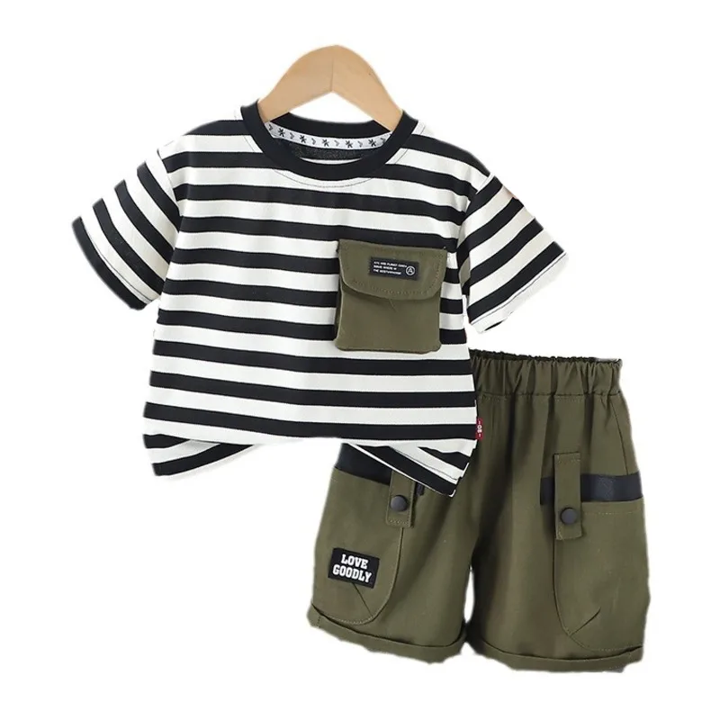 

New Summer Baby Boys Clothes Suit Children Sports Striped T-Shirt Shorts 2Pcs/Set Infant Outfits Toddler Costume Kids Tracksuits