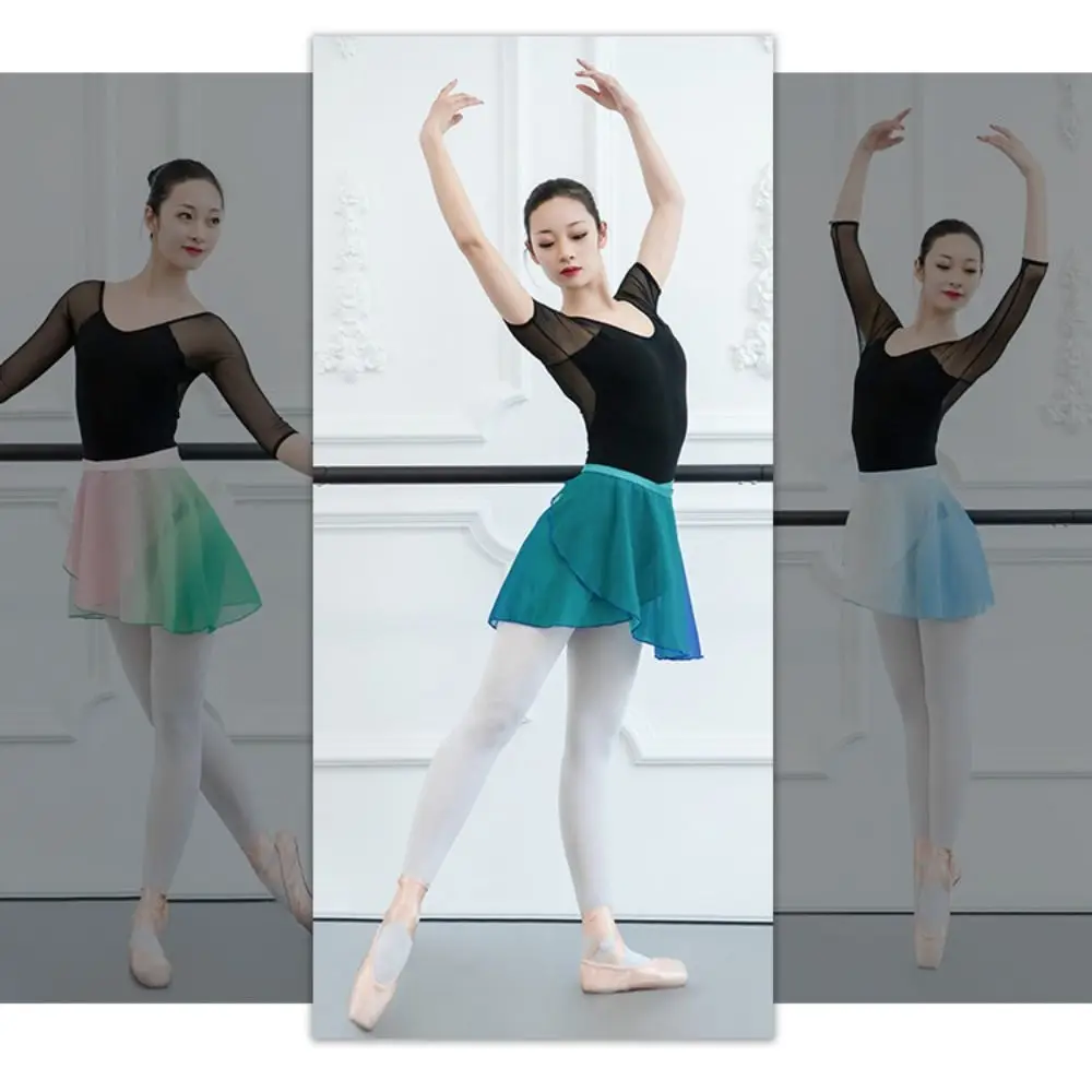 Ballet Skirt Women Girl Ballet Dance Wrap Skirt Dancewear Mini Chiffon Practice Gradient Gymnastics Skirt