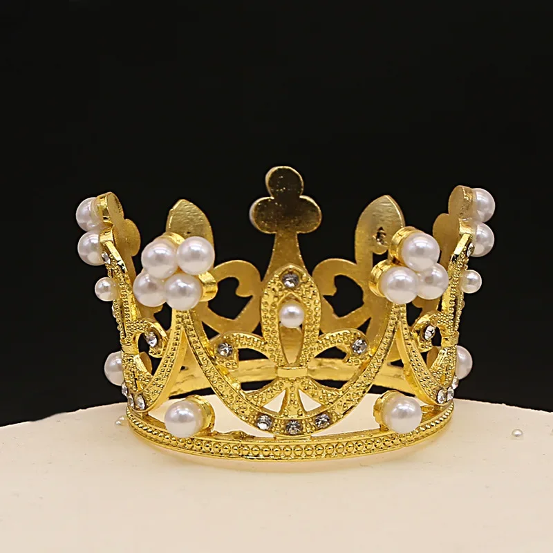 1Pcs Mini Crown Cake Decoration Gold Silver Pearl Tiara Crowns for Children Hair Ornaments DIY Cake Topper Wedding Decoration